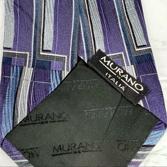 Murano Italia Vintage 100% Silk Geometric Pattern Blue Purple Classic Made USA - Picture 6 of 7